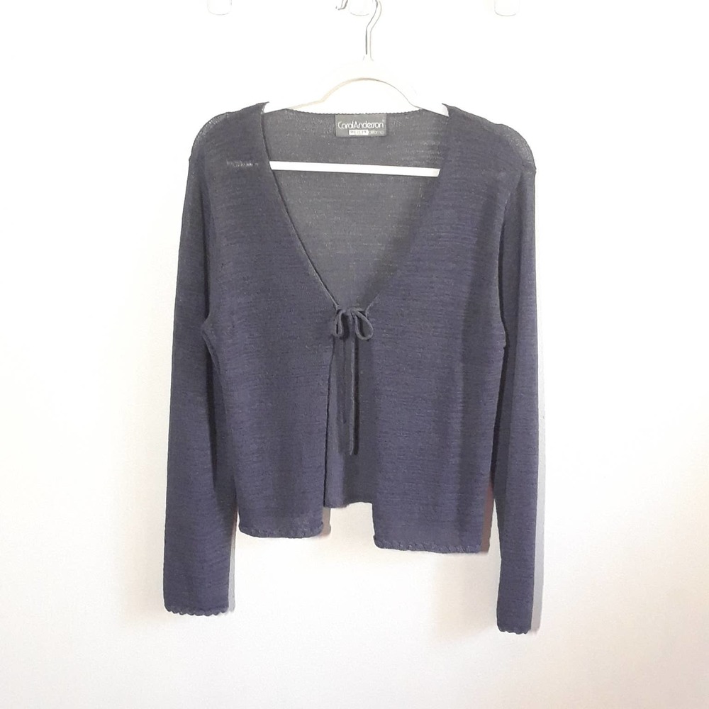 Y2K Drapey Purple Cardigan Sweater, size Large, EUC! Granny, Tie Front, Stretch